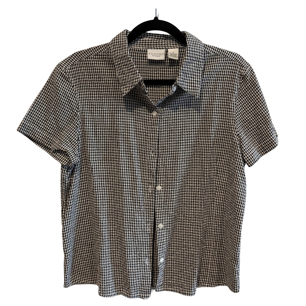 Sonoma Black & White Check Short Sleeve Button-Down Shirt